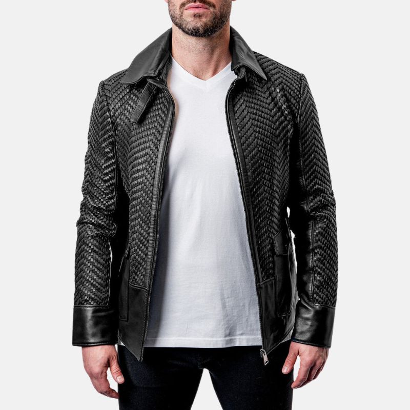 Mens Black Snakeskin Textured Leather Jacket