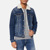 Blue Denim Jacket With Sherpa Collar