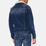 Blue Shearling Denim Jacket With Sherpa Collar