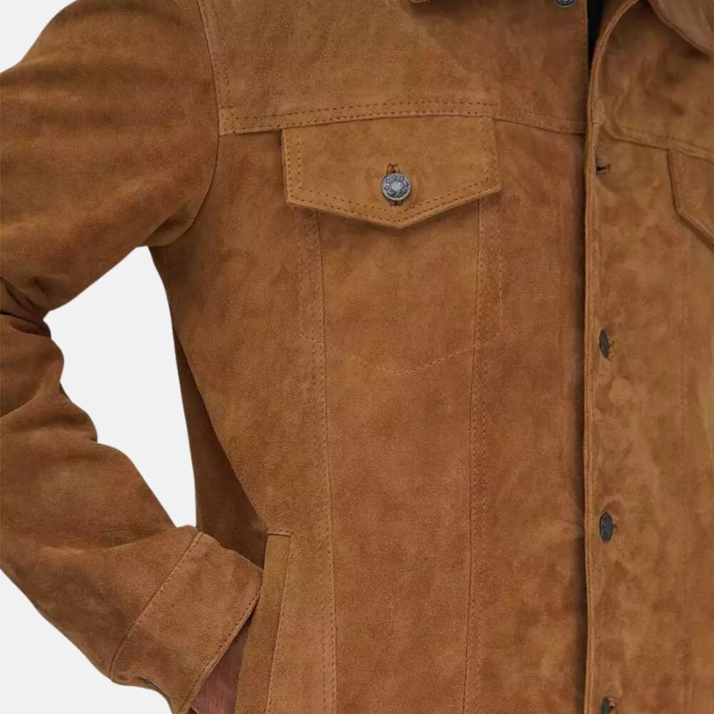 Camel Brown Suede Leather Shirt Jacket For Mens