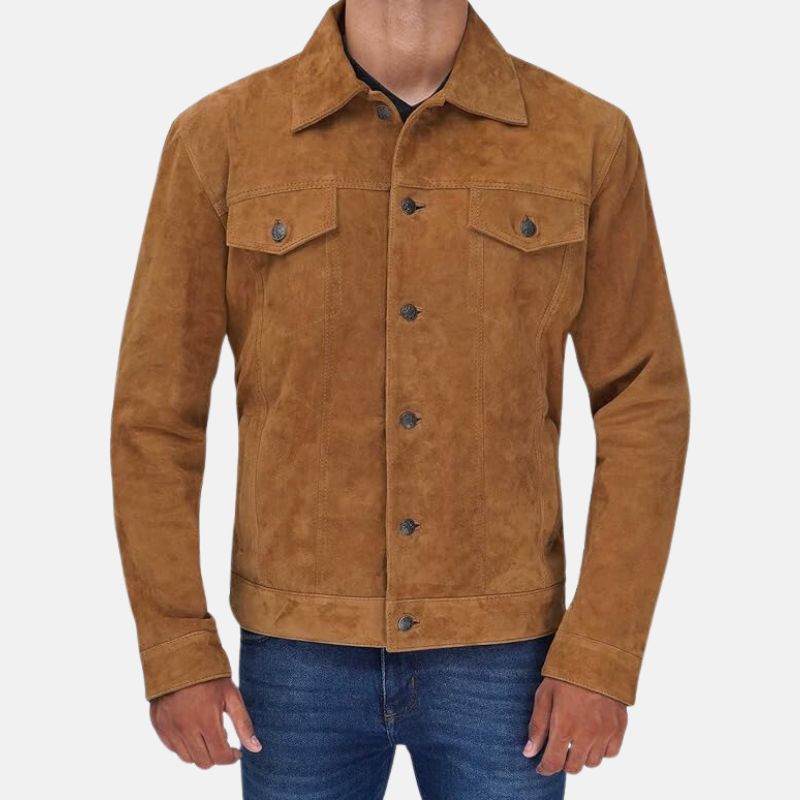 Mens Camel Brown Suede Shirt Jacket