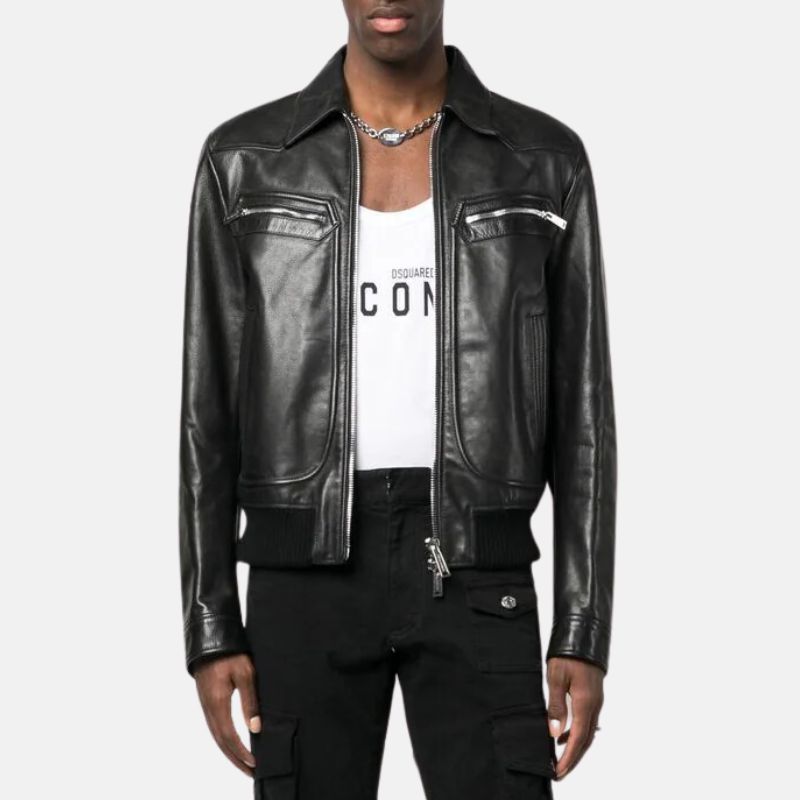 Mens Classic Black Leather Biker Jacket