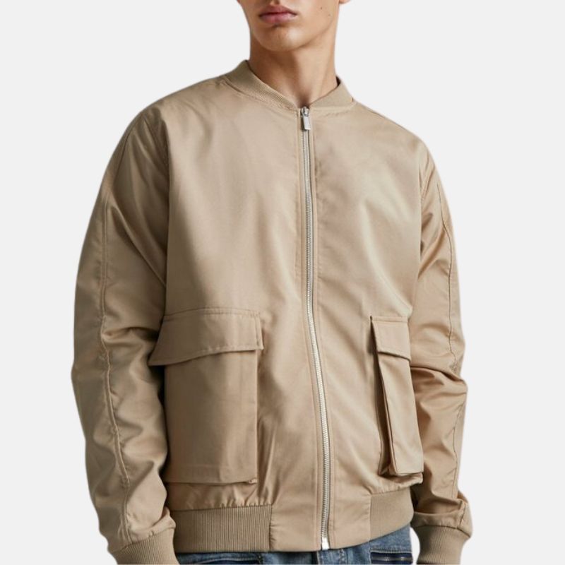 Mens Cotton Beige Bomber Jacket