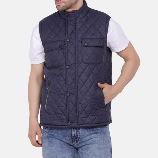 Mens Dark Blue Satin Quilted Vest