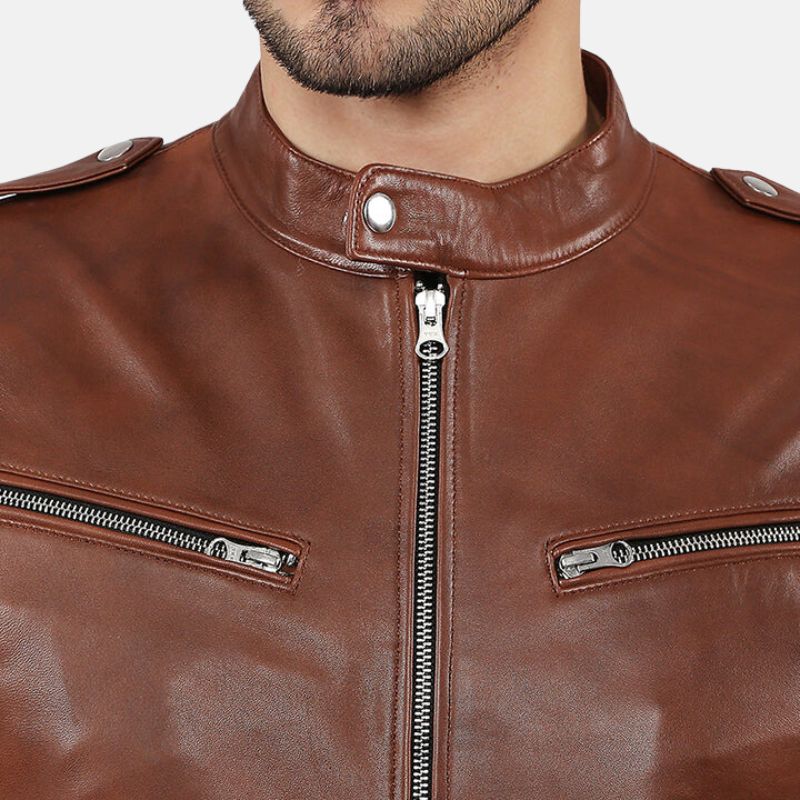 Dark Brown Leather Bomber Jacket For Mens