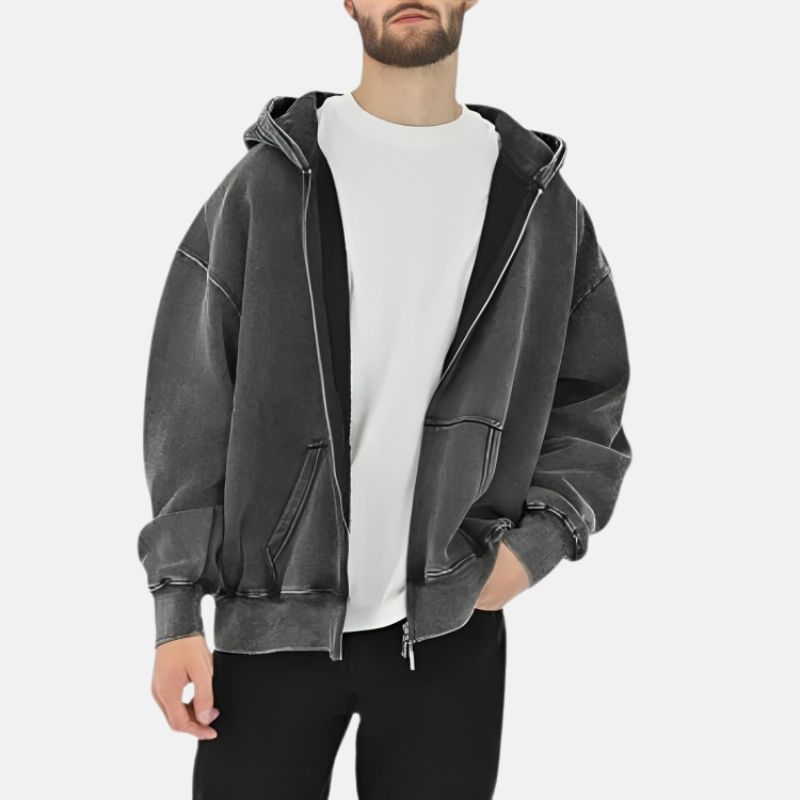 Mens Dark Grey Hooded Zip Up Jacket