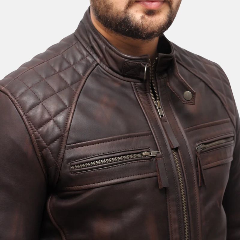 Mens Distressed Brown Leather Motorcycle Jacket