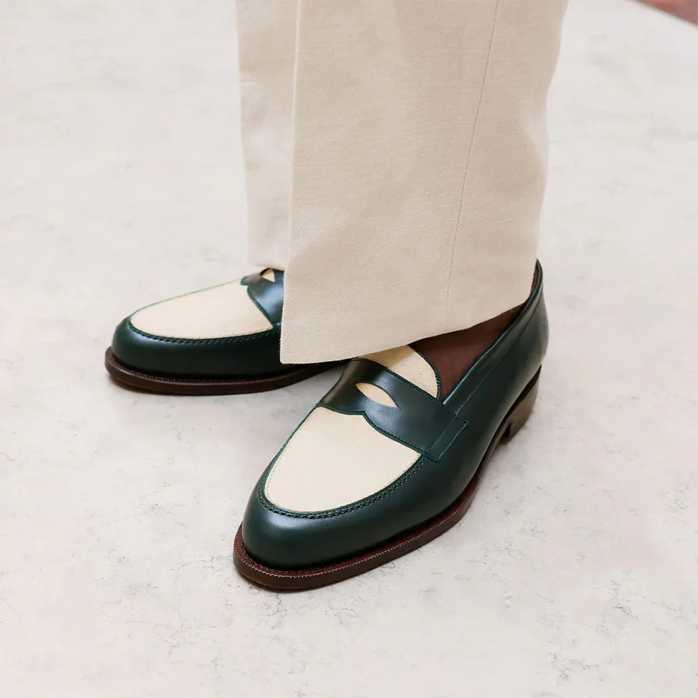 Mens Green and White Two Tone Loafers