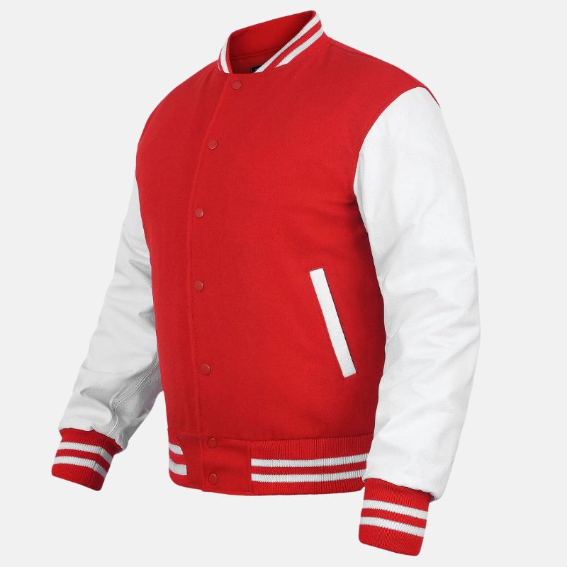 Classic Plain Red Varsity Jacket For Mens