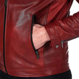 Mens Rich Burgundy Leather Biker Jacket