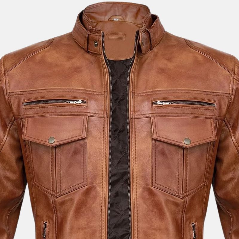 Mens Vintage Cafe Racer Brown Leather Jacket