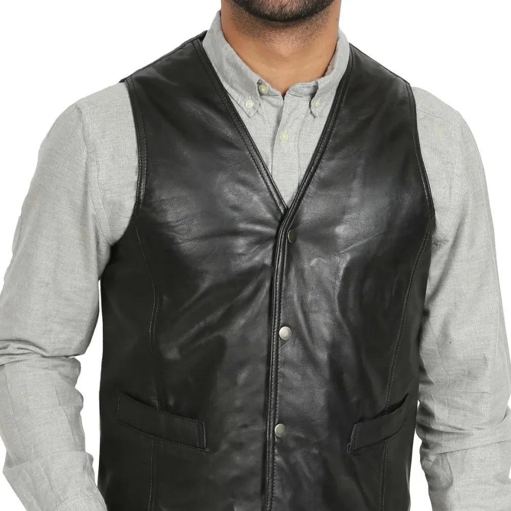 Mens Real Leather Traditional Waistcoat Biker Vest