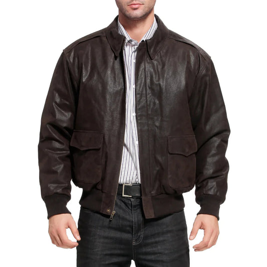 Men's Distressed Brown Leather A2 Bomber Jacket