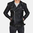 Men's Black Belted Asymmetrical Moto Leather Jacket