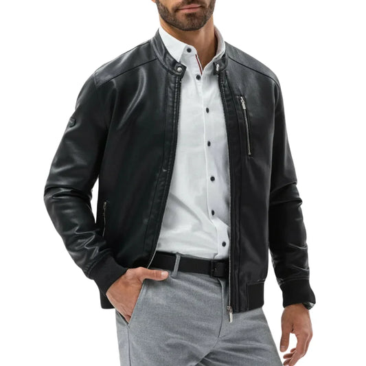 Black Men's Cafe Racer Bomber Leather Jacket