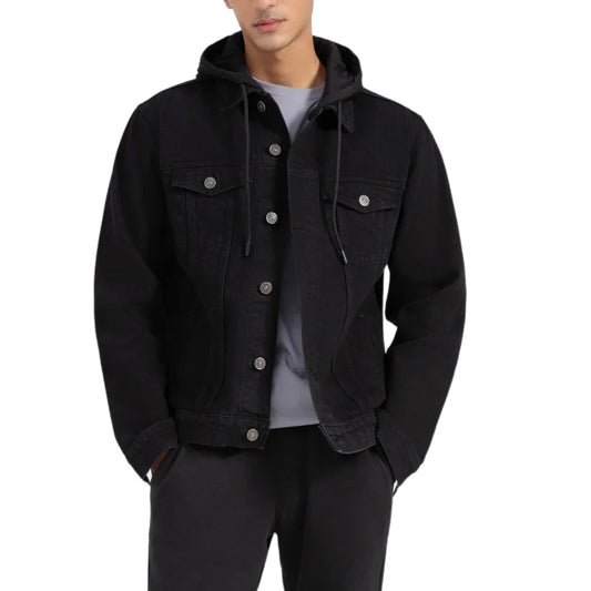 Black Hooded Denim Jacket Mens