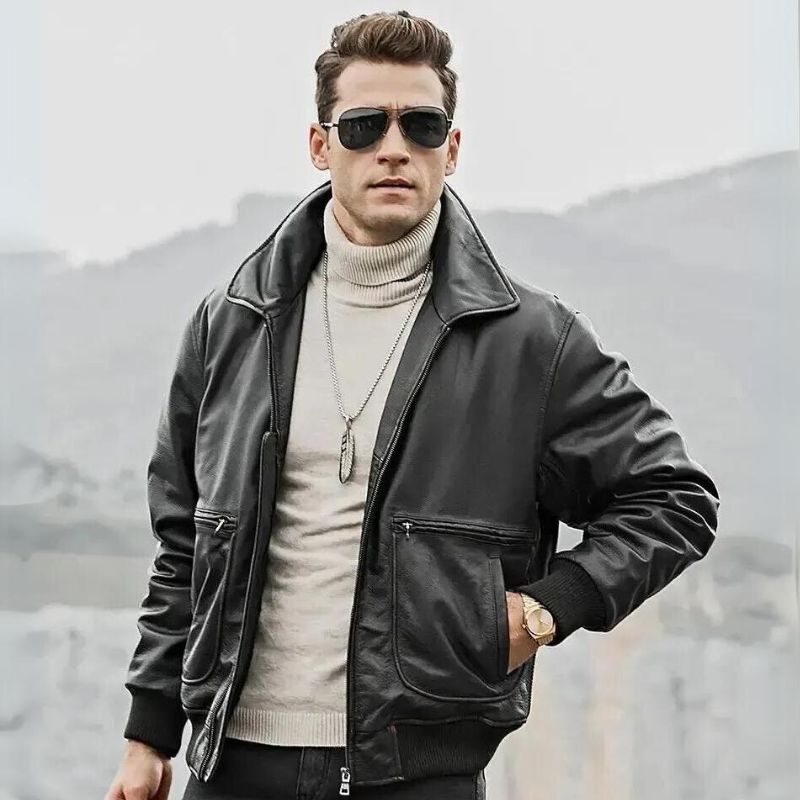 Men's Black Flight Pilot A2 Aviator Leather Jacket