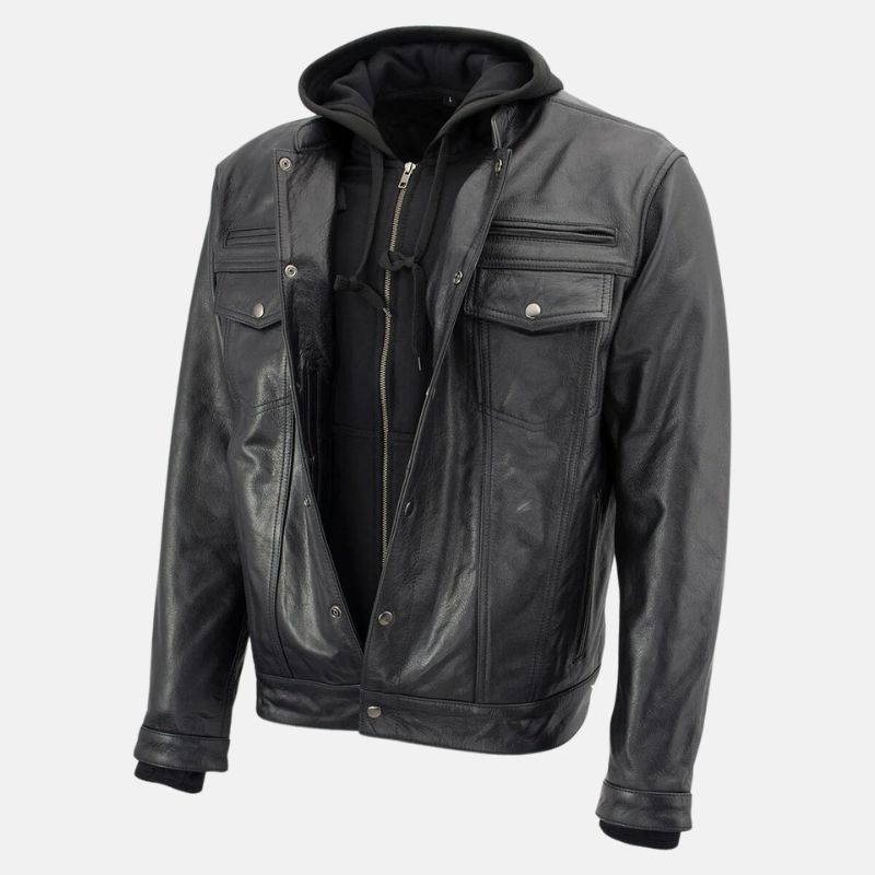 Mens Hooded Leather Jacket