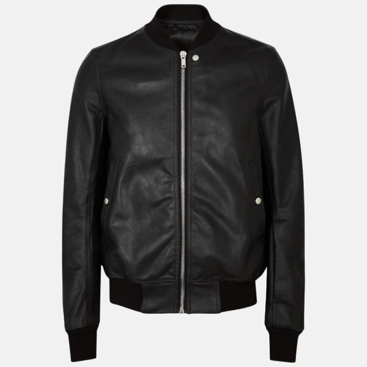 Mens Black Leather Bomber Jacket