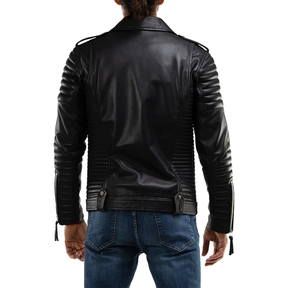 Men’s Quilted Black Leather Motorcycle Jacket