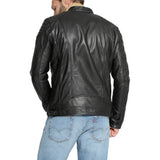 Mens Padded Black Cafe Racer Leather Jacket