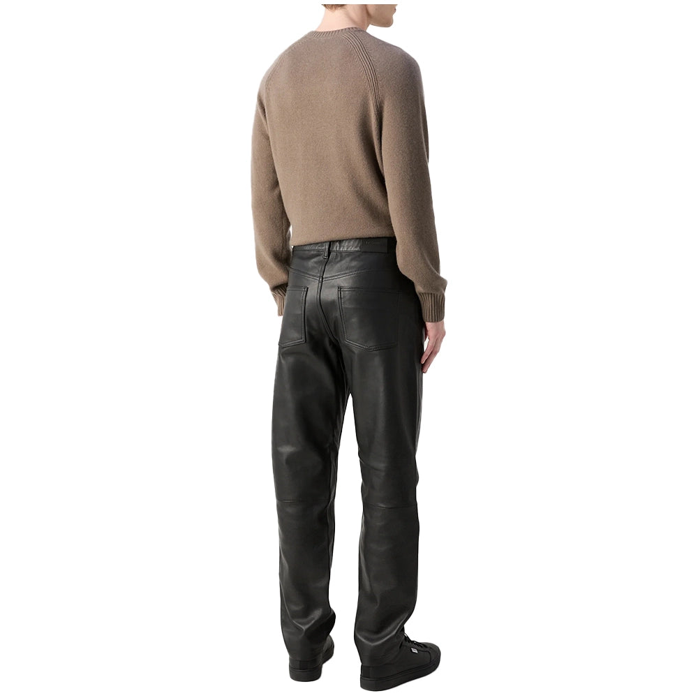 Straight Leg Leather Black Pants Mens