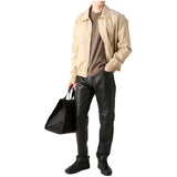 Straight Leg Leather Black Pants Mens