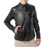 Men's Lambskin Leather Black Cafe Racer Jacket