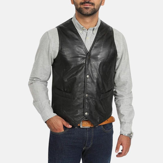 Black Leather Vest Mens