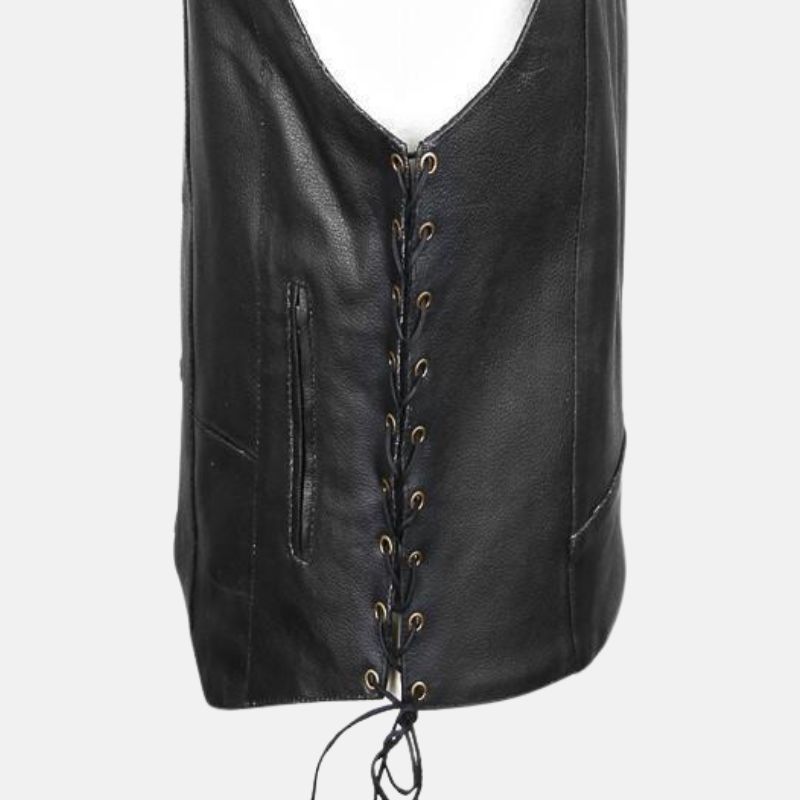 Mens Leather Motorcycle Vest With Side Laces