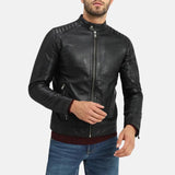 Mens Black Quilted Leather Moto Jacket