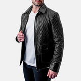 Snakeskin Textured Leather Jacket