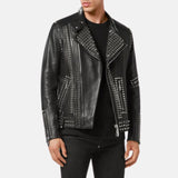 Mens Biker Black Studded Leather Jacket