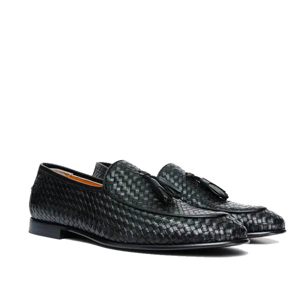 mens-black-woven-leather-loafers