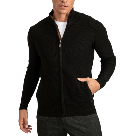 Men's Black Full Zip Through Cardigan Knit Jacket