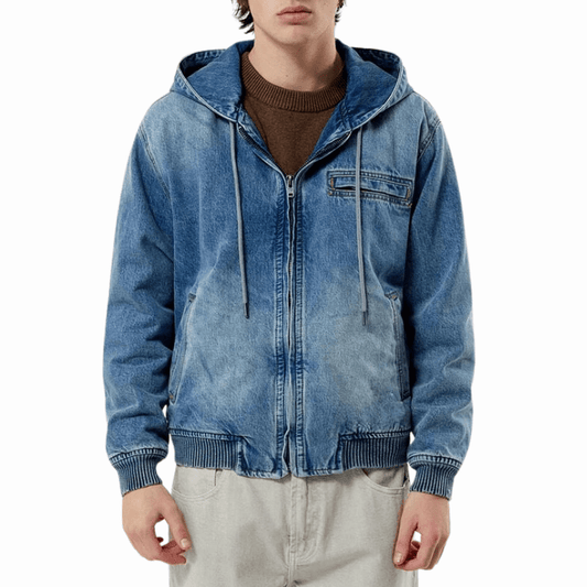 Mens Blue Denim Hooded Jean Jacket