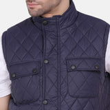 Mens Dark Blue Satin Quilted Vest