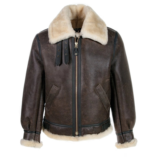 Leon Mens Leather Brown Shearling Jacket