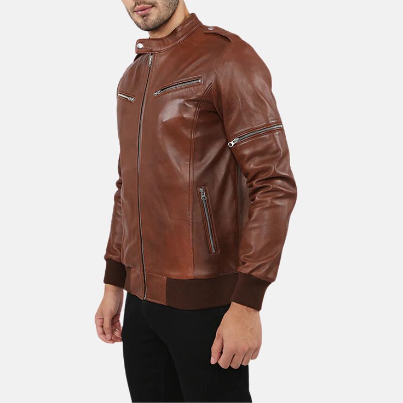 Mens Dark Brown Bomber Leather Jacket