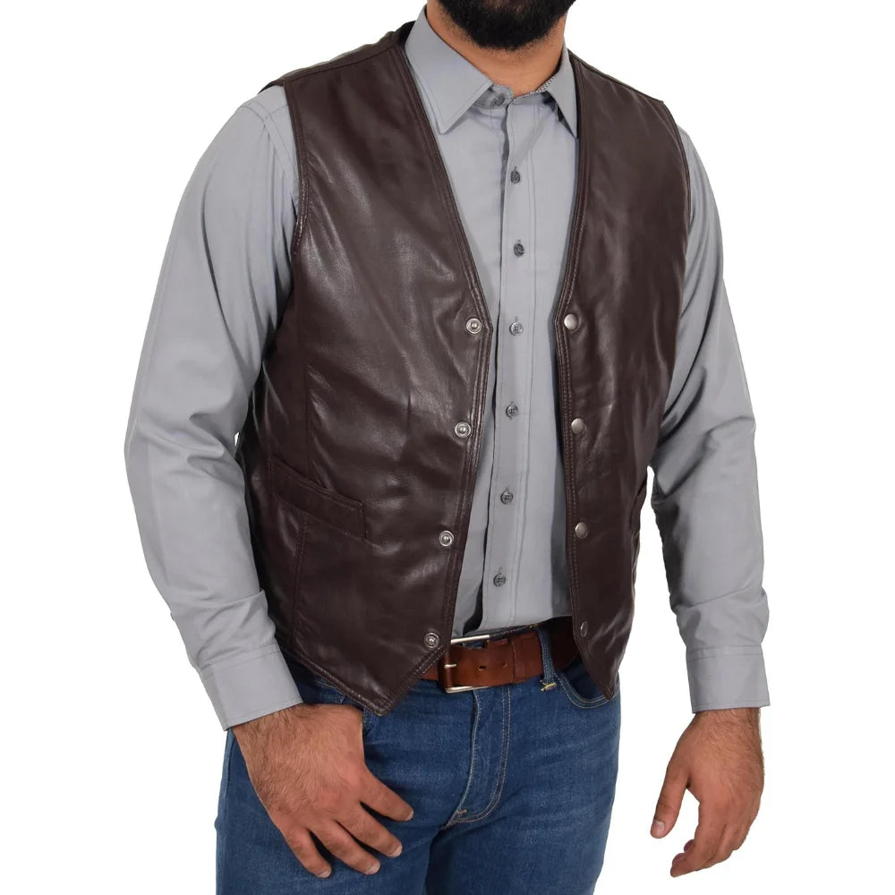 Mens Real Leather Traditional Waistcoat Biker Vest