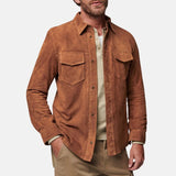 Brown Suede Shirt Leather Jacket For Mens