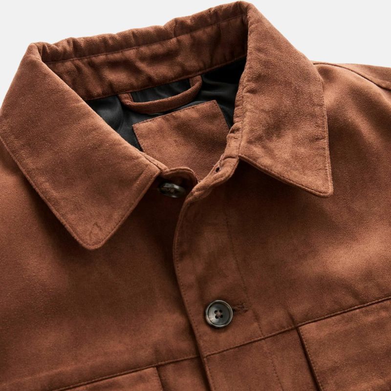 Men's Camel Brown Suede Leather Trucker Jacket