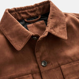 Men's Camel Brown Suede Leather Trucker Jacket