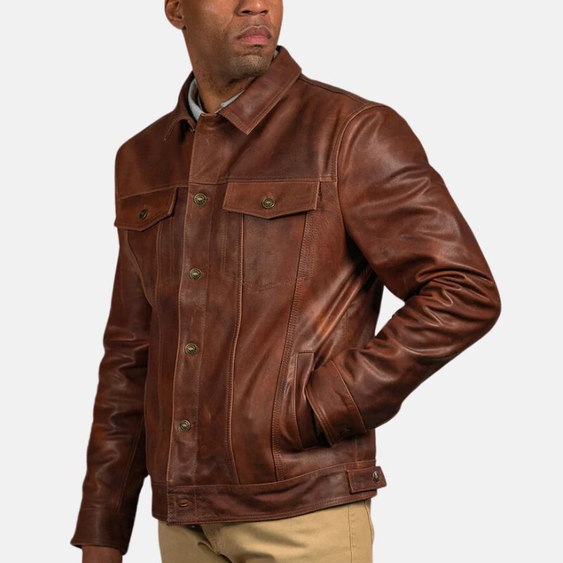 mens-brown-trucker-style-leather-jacket