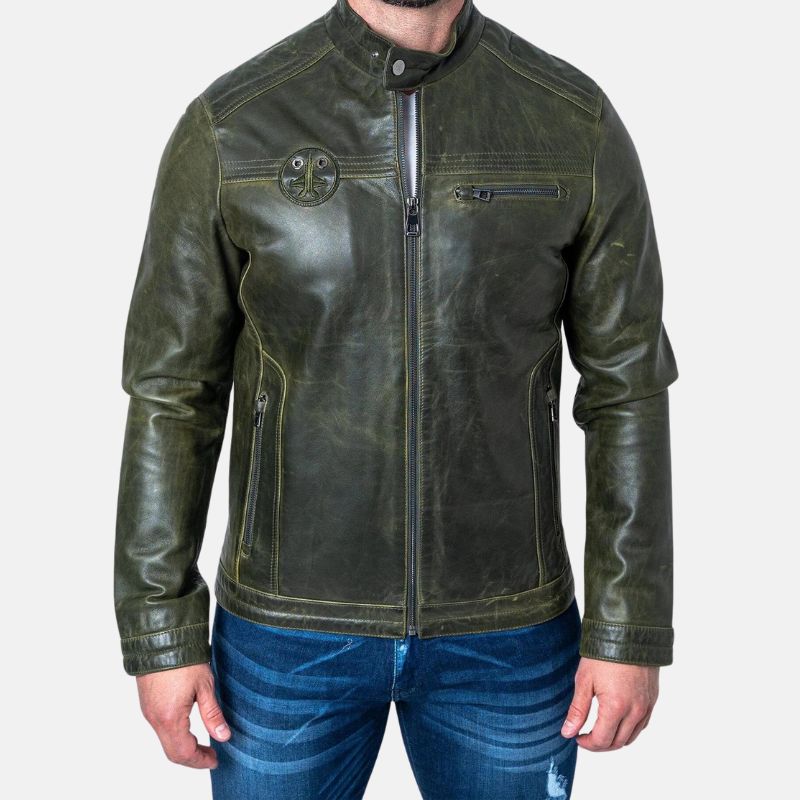 mens-cafe-green-leather-biker-jacket