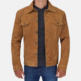 Mens Camel Brown Suede Shirt Jacket