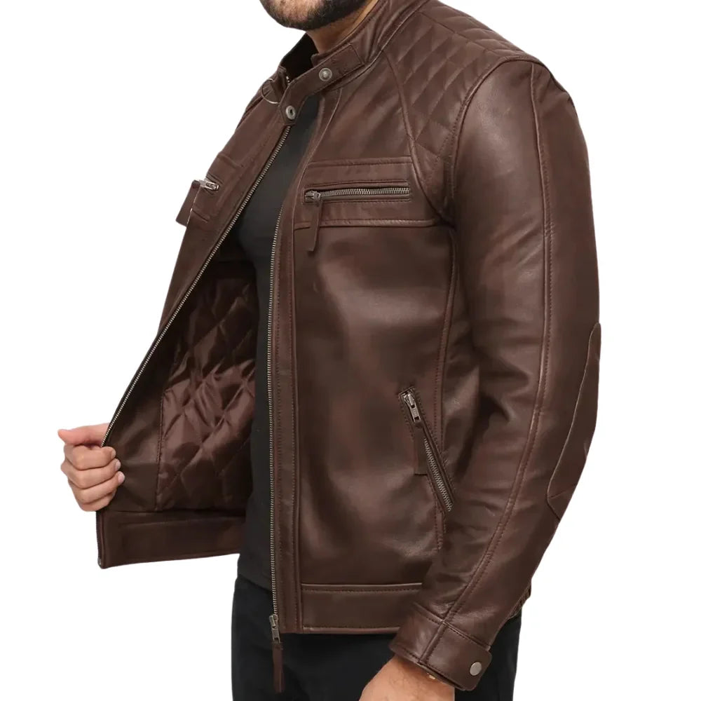 Men’s Lambskin Chocolate Brown Biker Leather Jacket