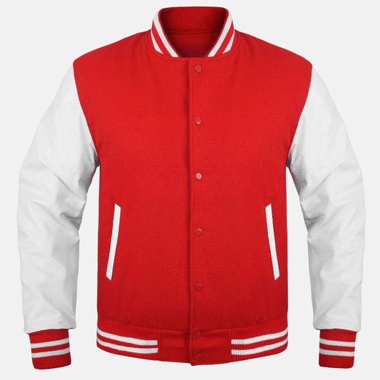 Mens Classic Plain Red Varsity Jacket