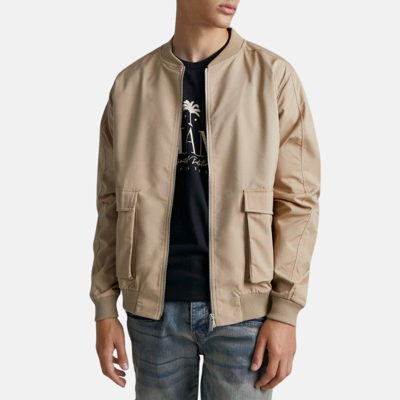 Mens Cotton Beige Bomber Jacket