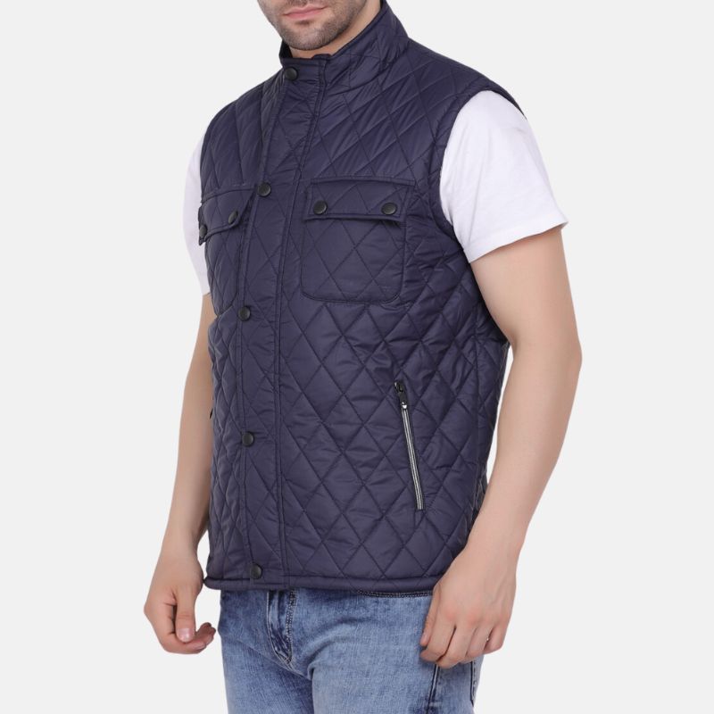 Mens Dark Blue Satin Quilted Vest